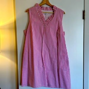 Adorable pink and white striped seersucker sleeveless dress from Crown and Ivy.